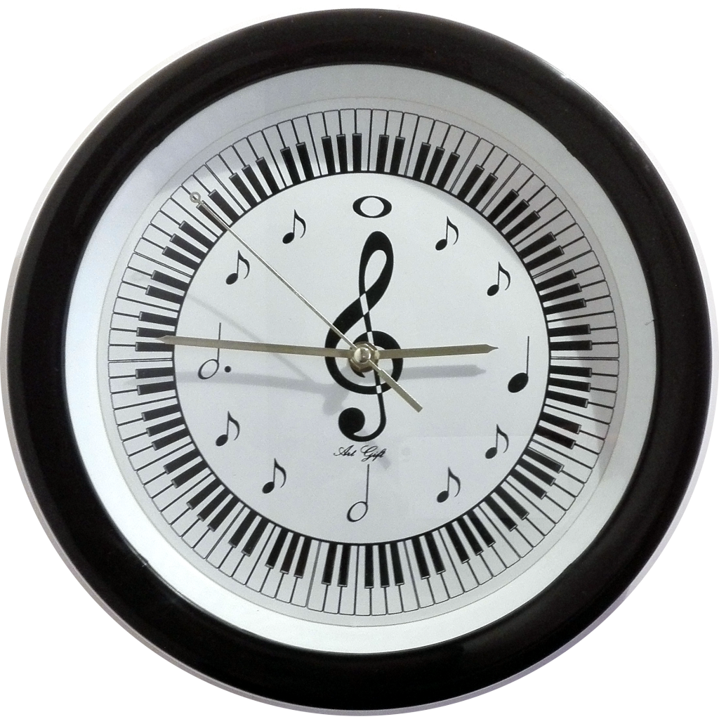 Reloj redondo decorado con notas musicales